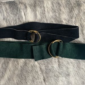 Black and green suede belts.  Kim Craftsmen. Green-28”, Black belt 29 1/2”